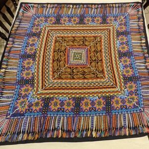 VINTAGE BOB MACKIE WEARABLE ART GEOMETRIC DESIGNED 100% SILK SCARF